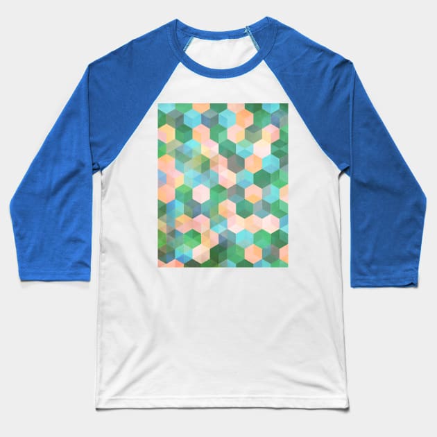 Child's Play - hexagon pattern in mint green, pink, peach & aqua Baseball T-Shirt by micklyn